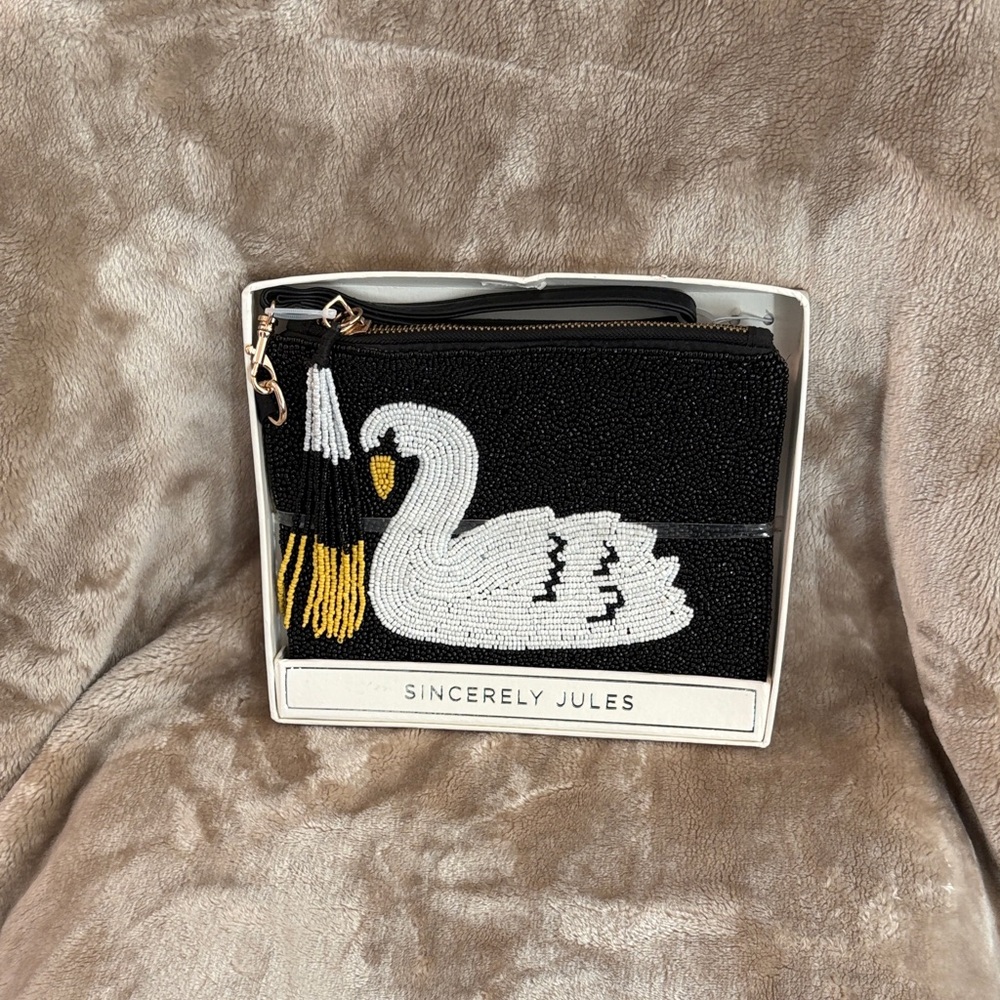Sincerely Jules Black and White Swan Clutch